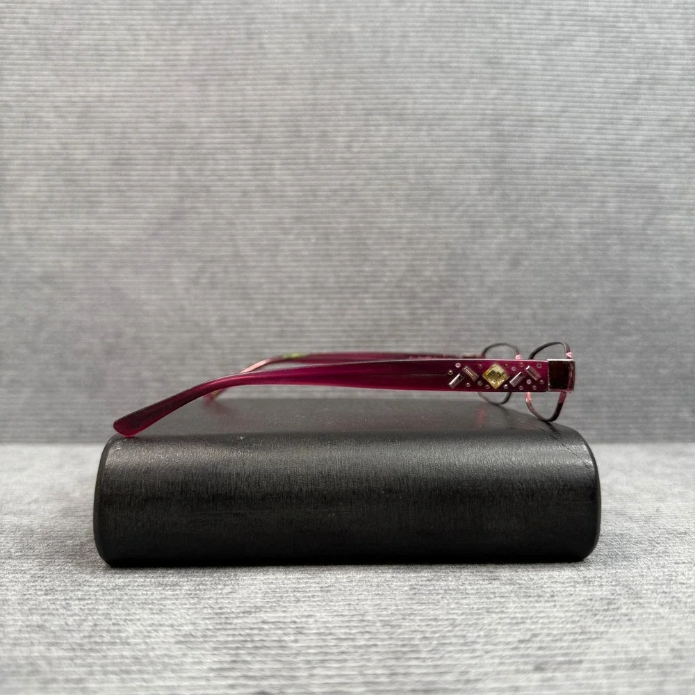 Bebe Burgundy Metal Rectangular Y2K Eyeglasses Purple Crystal Embellished Frames